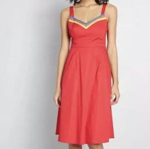 ModCloth Verve Confirmed a-line sweetheart dress red rainbow stripe women size 8